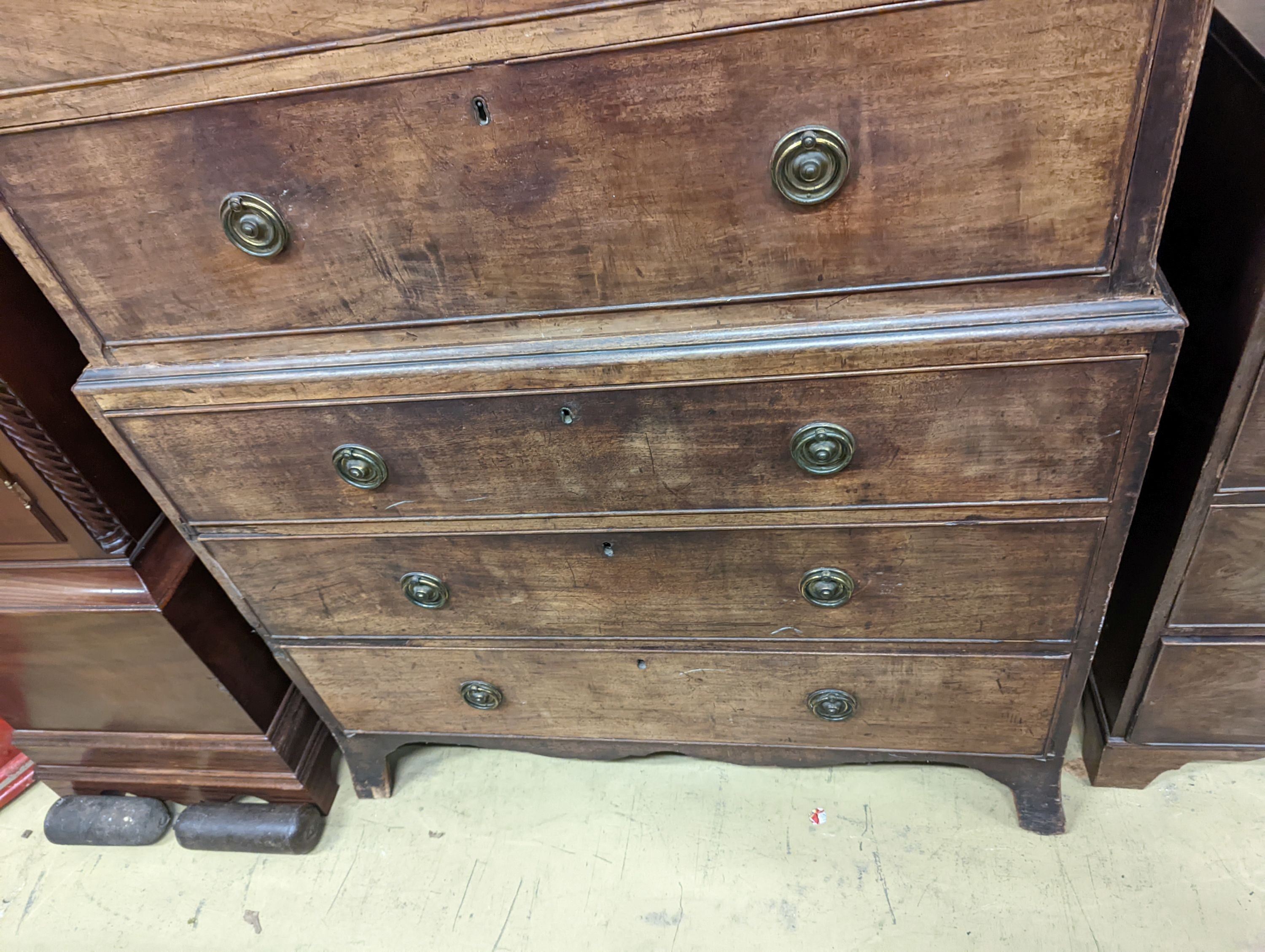 A George III mahogany chest on chest, width 109cm, depth 56cm, height 189cm